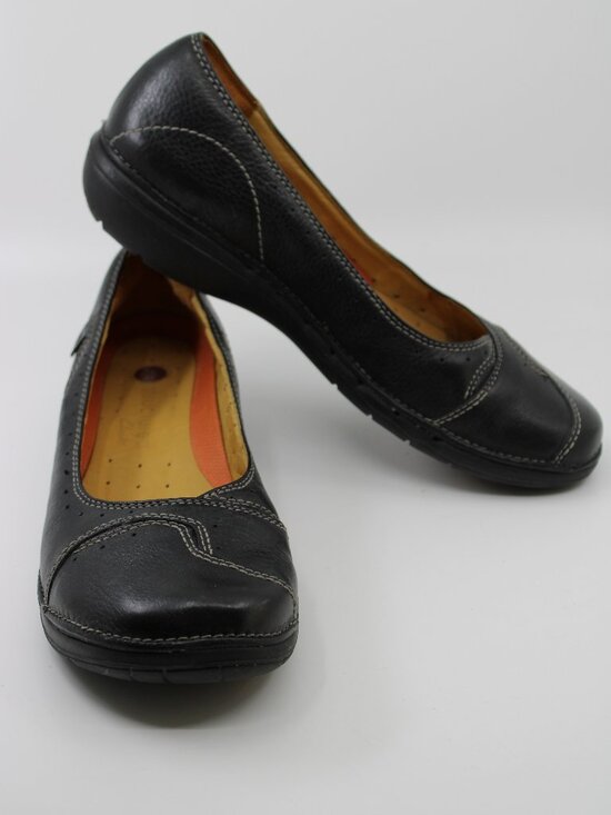 Clarks Structured Shoes - Clarks structured Women Wedge Shoes 8M Black Leather Cushion Casual